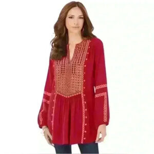 Roman’s Embroidered Boho Tunic Classic Red Sz 2X